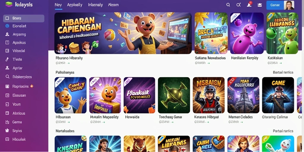 Screenshot menunjukkan berbagai pilihan permainan yang tersedia.